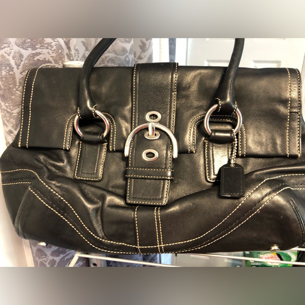 COACH Vintage "Hampton Soho"  Black Leather Shoulder Bag E05D-9636‌